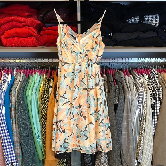 Anne Klein Dresses & Skirts - Anne Klein orange/blue back zipper back tie v neck sleeveless dress size 2P